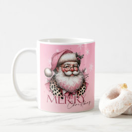 Taza De Café El retro rosado Santa Claus Vintage Feliz Navidad