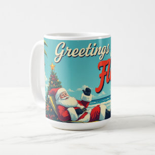 Taza De Café El retro vintage Santa Claus en la playa - Florida
