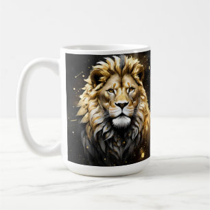 Taza De Café El Rey: Oro Majestuoso Y León Masculino Gris,