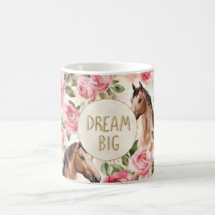 Taza De Café El sueño de Purpurina de oro de caballos de rosas 