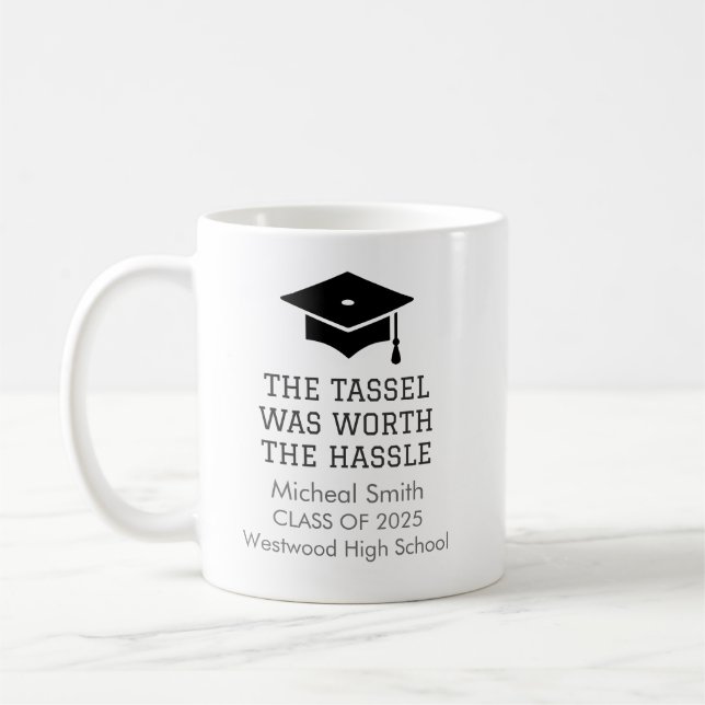 Taza De Café El Tassel valía la pena el Personalizado Grad Mug (Izquierda)