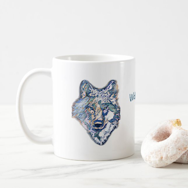 Taza De Café El tazón de café del lobo de invierno (personaliza (Con donut)