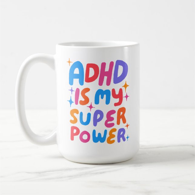 Taza De Café El TDAH es mi superpoder Letras Burbuja Divertidas (Izquierda)