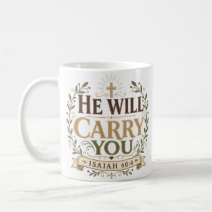 Taza De Café Él te llevará cita de la Biblia cristiana