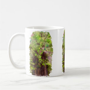 Taza De Café El viejo árbol se ramifica de forma espesa, verde 