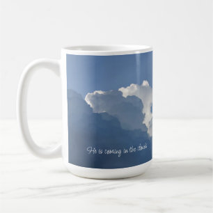 Taza De Café Él viene en las nubes Cita cristiana