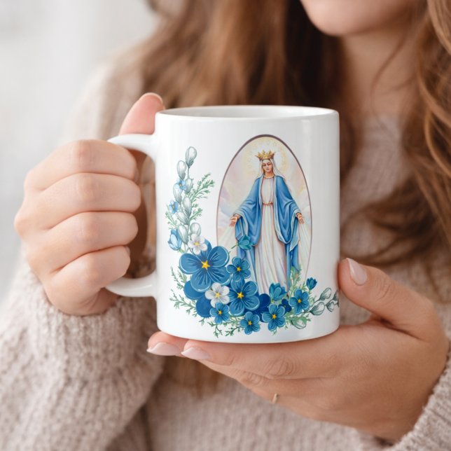 Taza De Café El Virgen María bendecido florece el rezo de (Subido por el creador)
