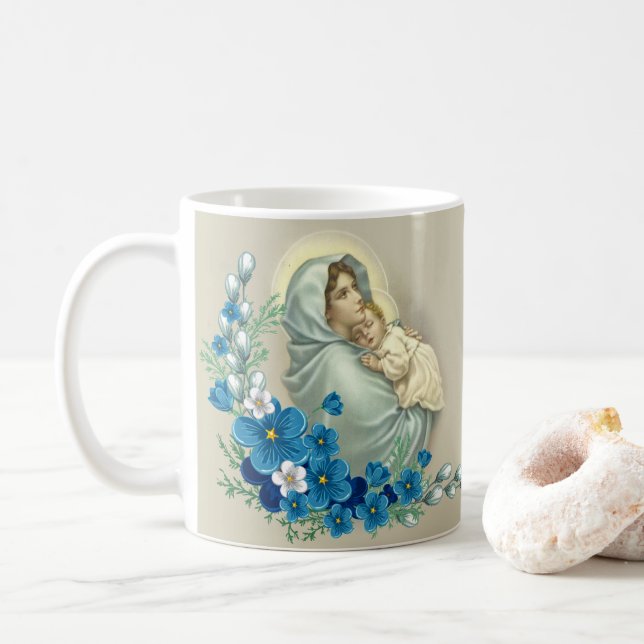 Taza De Café El Virgen María bendecido Jesús florece el rezo de (Con donut)
