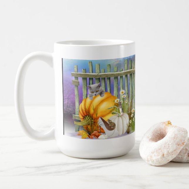 Taza De Café El zapato blanco perdido en el parche de calabaza  (Con donut)