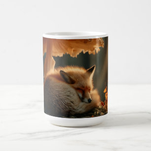 Taza De Café El zorro rojo durmiendo bajo hongo gigante