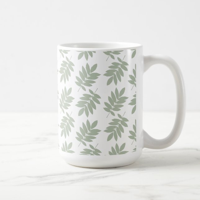 Taza De Café Elder Leaf Pattern Green+White (Derecha)