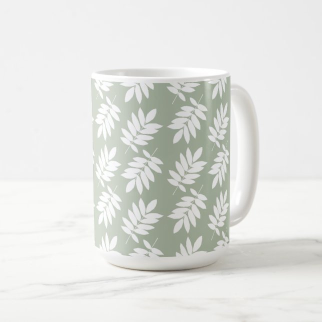 Taza De Café Elder Leaf Pattern White on Green (Anverso derecho)