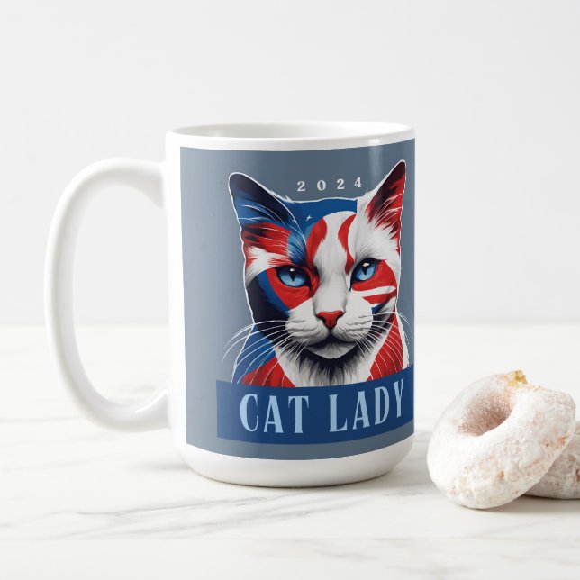 Taza De Café Elecciones 2024 de la Orgullosa Dama de Gato Demóc (Con donut)