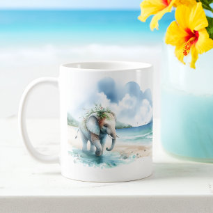 Taza De Café Elefante acuático de verano en la playa