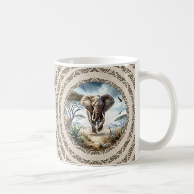 Taza De Café Elefante africano con patrón (Derecha)