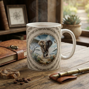 Taza De Café Elefante Africano Con Patrón