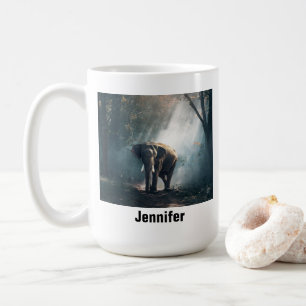 Taza De Café Elefante asiático en un aclaramiento forestal ilum