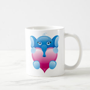 TAZA DE CAFÉ ELEFANTE AZUL QUE LLEVA A CABO UN CORAZÓN ROSADO