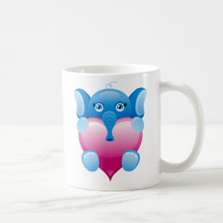 TAZA DE CAFÉ ELEFANTE AZUL QUE LLEVA A CABO UN CORAZÓN ROSADO