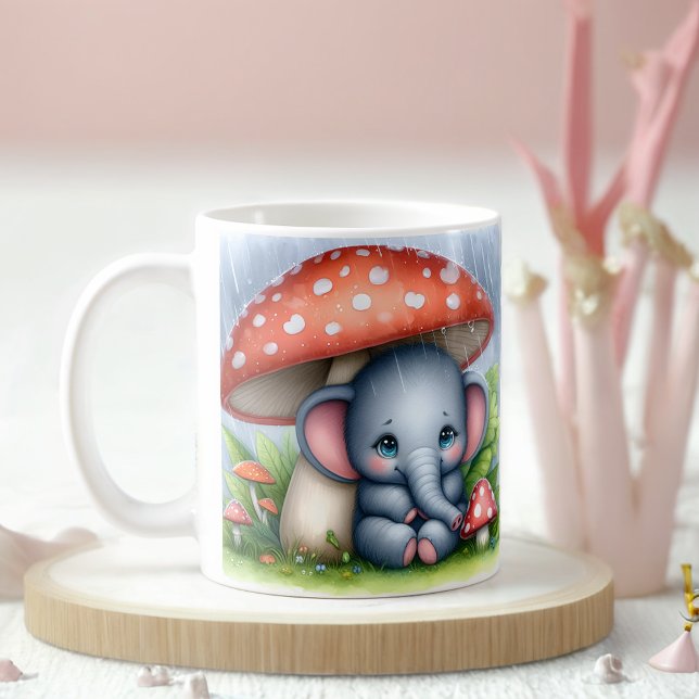 Taza De Café Elefante bebé bajo paraguas de hongos (Subido por el creador)