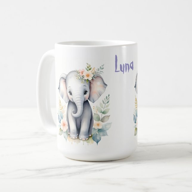 Taza De Café Elefante bebé floreciente (Anverso izquierdo)