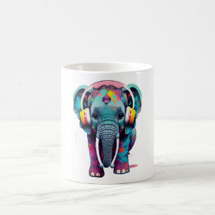 Taza De Café Elefante bebé lindo con audífonos