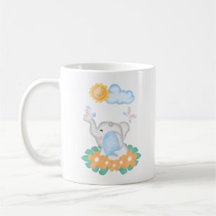 Taza De Café Elefante bebé lindo con flores naranja Mug
