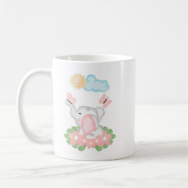 Taza De Café Elefante bebé lindo con flores rosadas Mug