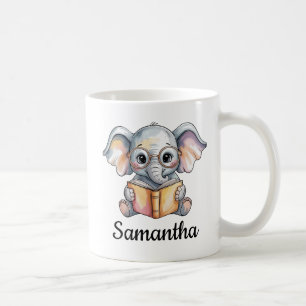 Taza De Café Elefante Bebé Lindo Leyendo un Libro Personalizado