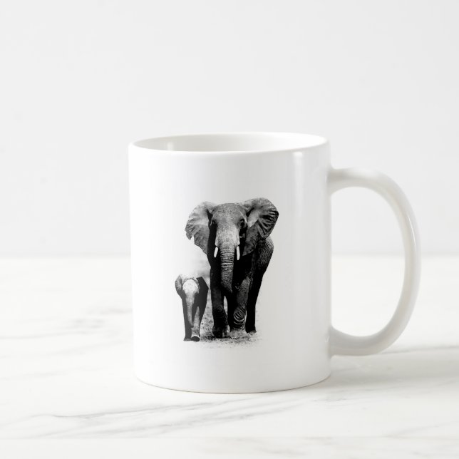 Taza De Café Elefante BW y elefante bebé (Derecha)