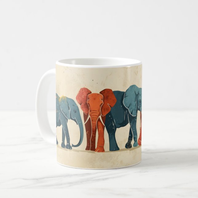 Taza De Café Elefante colorido (Anverso izquierdo)