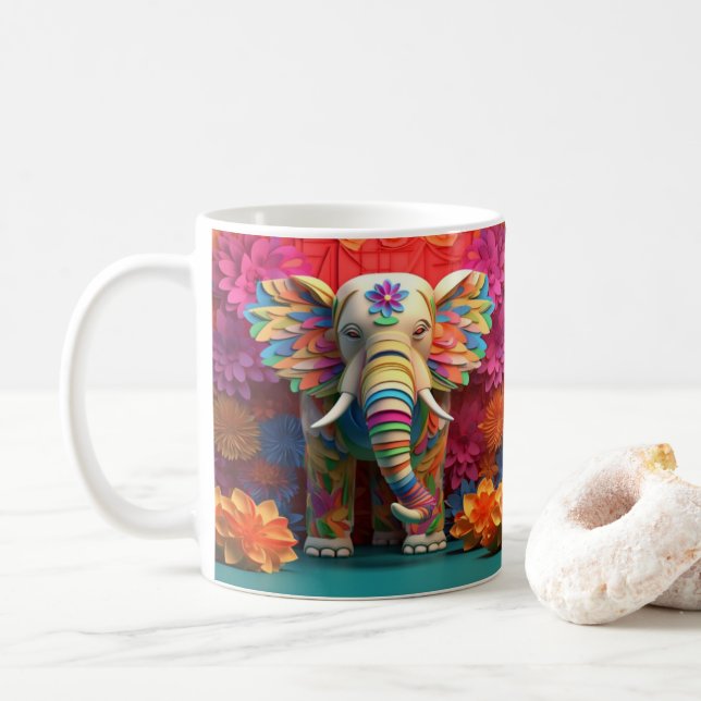 Taza De Café Elefante Colorido Impreso De 3D (Con donut)