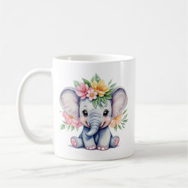 Taza De Café Elefante cutáneo acuarela con flores