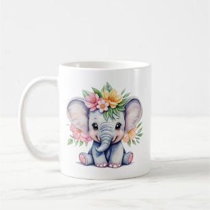 Taza De Café Elefante cutáneo acuarela con flores