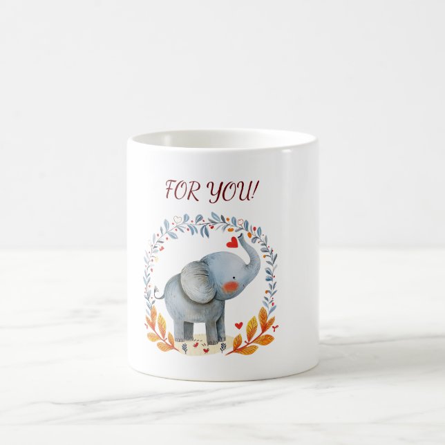 Taza De Café elefante de acuarela pintado lindo (Centro)
