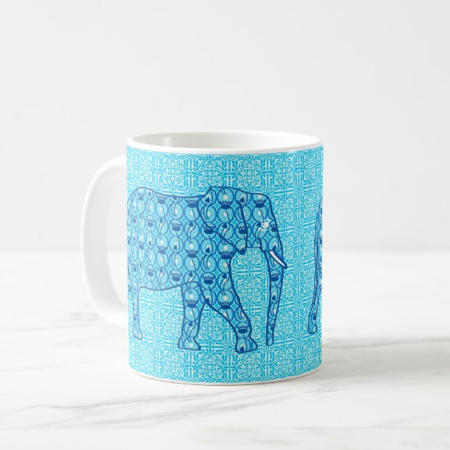 Taza De Café Elefante de flores de Lotus - turquesa (Anverso izquierdo)