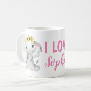 Taza De Café Elefante de girasol Nombre personalizado Mug Chica