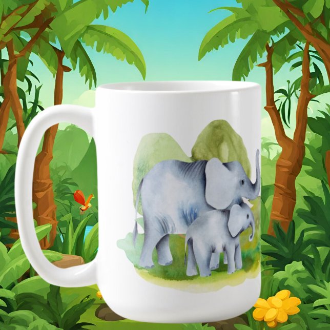 Taza De Café elefante de la jungla linda agrega monograma (Subido por el creador)
