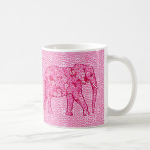 Taza De Café Elefante de las flores - rosa fucsia
