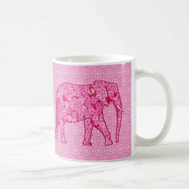 Taza De Café Elefante de las flores - rosa fucsia (Derecha)