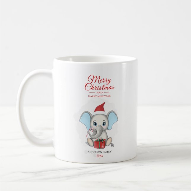 Taza De Café Elefante de Navidades Adorables | Personalizado (Izquierda)