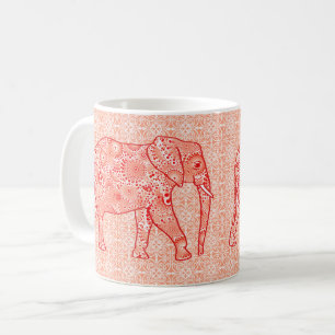 Taza De Café elefante de remolino fractal - naranja de coral y 