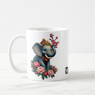 Taza De Café Elefante en un mar de flores・