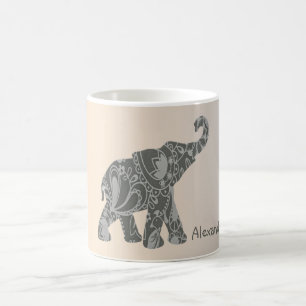 Taza De Café Elefante Floral Con Nombre