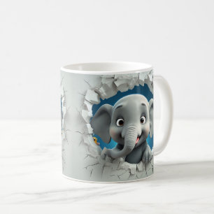 Taza De Café Elefante gris de dibujos animados rompiendo a trav