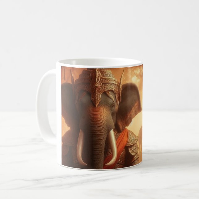 Taza De Café "Elefante guerrero en bosque" (Anverso izquierdo)