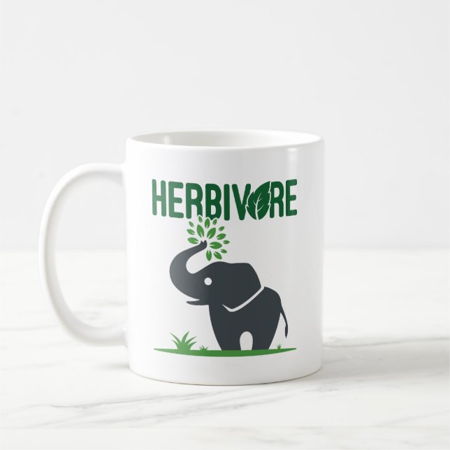 Taza De Café Elefante Herbívoro Planta Comiendo (Izquierda)