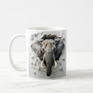 Taza De Café Elefante hiperrealista que emerge de una pared rot