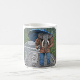 Taza De Café Elefante Hombre Perro Caminar Fantasía Arte Café M