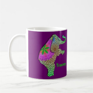 Taza De Café Elefante indio afortunado en colores arcoiris